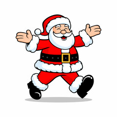 A santa claus is running in front of a white background