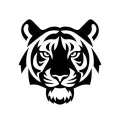 A black and white drawing of a tiger head
