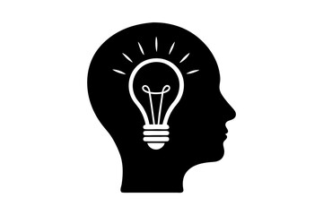 Head Silhouette with Idea Bulb - Creative Inspiration Design Concept