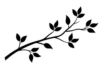 Tree Branch Silhouette with Leaves - Elegant Nature Design Element