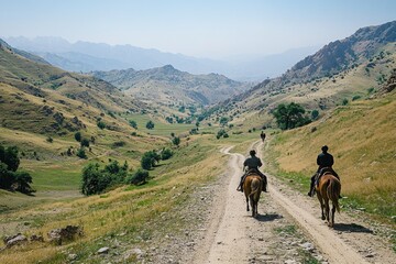 Horseback riders descending mountain trail in kurdistan region