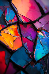 Fragmented, colorful paint creates a textured, abstract scene
