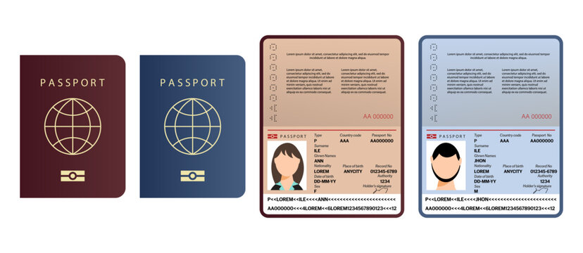 Open passport document in a flat design