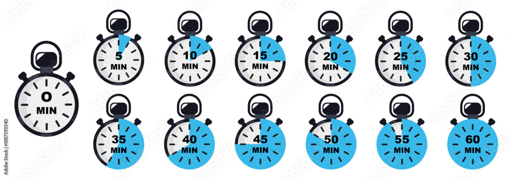 Poster stopwatch timer icon collection. set of stopwatch countdown icons. deadline icons
