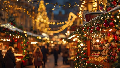 Christmas Market with Festive Lights