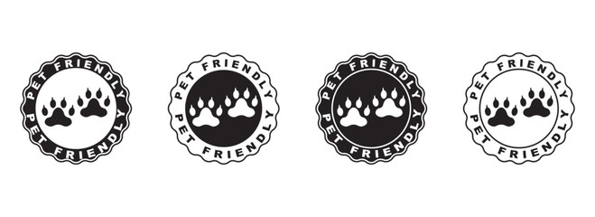 Pet friendly label collection with animal paw. Set of pet friendly stamp
