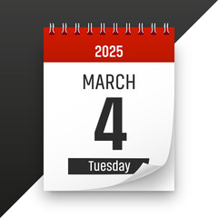 Date 4 March 2025 year realistic calendar day page design