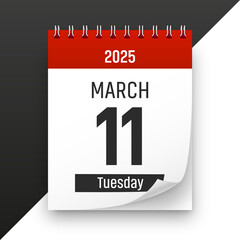 Date 11 March 2025 year realistic calendar day page design