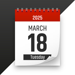 Date 18 March 2025 year realistic calendar day page design