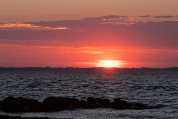 Beautiful seascape with red sky at sunset.