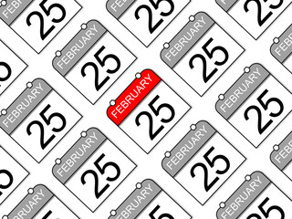 February 25 Classic Calendar - Seamless background with gray calendars and a red one in the middle.