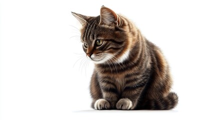 Realistic Clipart of Cat Isolated on White Background in Sitting Position Looking Calm and Adorable