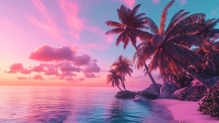 Chill Lo-fi Beats Radio Music Vibe by the Beach at Sunset with Palm Trees in the Distance