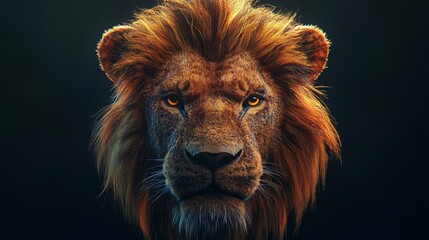 Fototapeta premium The Intricately Detailed Artistic Portrait of a Majestic Lion Against a Black Background