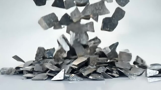 industrial materials science tech related content emphasizing fluid motion metal objects three-dimensional al aluminium alpha chunk fall geology nugget raw mining stone natural mineral pure value