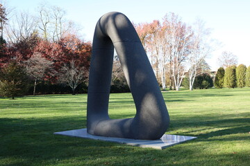 Dark Gray Abstract Sculpture on Lawn