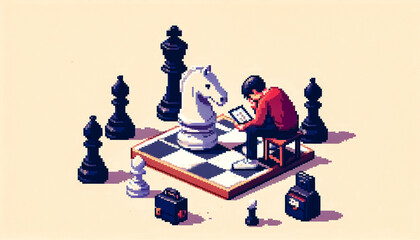 Illustration against light background with space for text, pixel art style 