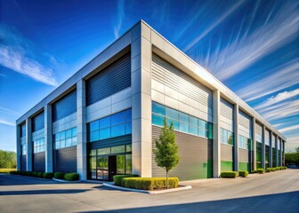 Modern Commercial Building with Three Sleek Industrial Garage Doors for Architectural Photography