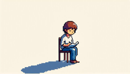 Illustration against light background with space for text, pixel art style 