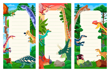 Day planner schedule with prehistoric dinosaurs characters. Vector daily calendar planner, day diary, to do list and notebook sheet template with jurassic dino animals and reptiles background frame © Vector Tradition