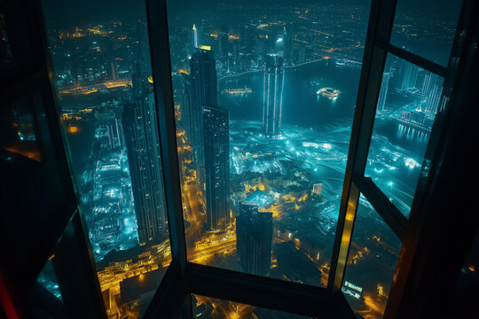 Fototapeta Aerial view of Dubai at night seen from Burj Khalifa   