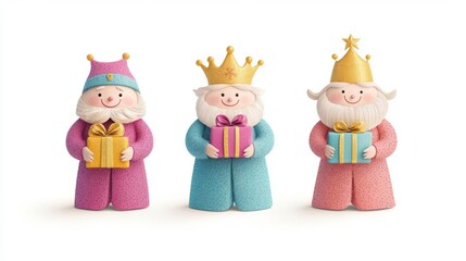 Fototapeta premium Colorful festive kings holding gifts.