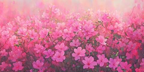 Fototapeta premium A vibrant display of pink flowers in full bloom creates a stunning scene on Bee Island, showcasing natures beauty on this beautiful day filled with blossoms and color.