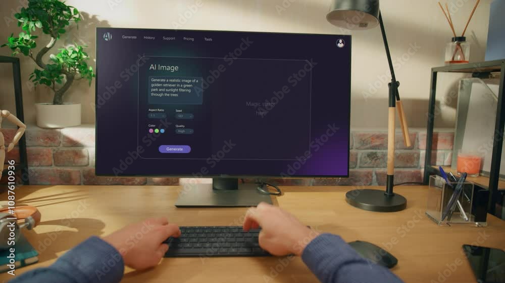 Aufkleber pov shot: person using computer and screen displays an ai chatbot interface with productivity tips. 