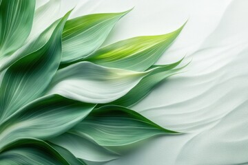 Obraz premium Artfully arranged green leaves on a light surface highlight natural textures and shapes