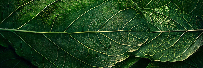 Close-up of a green leaf texture background with visible veins