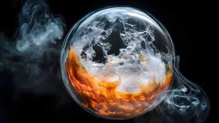 A Stunning Transparent Bubble Full of Active Ingredients Creating a Surreal Visual Experience with Exploding Smoke and Two Distinct Phases