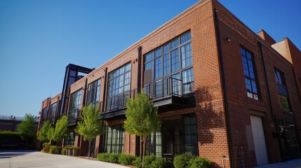 Fototapeta premium Modern Brick Apartment Building, Loft Style, Urban Living, Cityscape