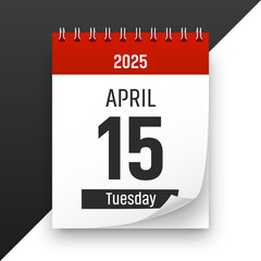 Date 15 April 2025 year realistic calendar day page design