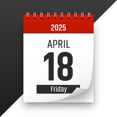 Date 18 April 2025 year realistic calendar day page design