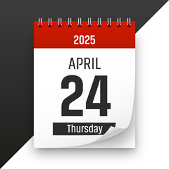 Date 24 April 2025 year realistic calendar day page design
