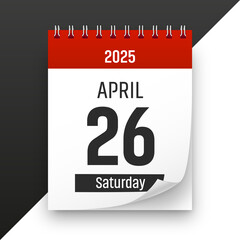 Date 26 April 2025 year realistic calendar day page design