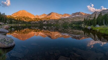 Majestic Mountain Lake Reflection Sunset Golden Hour Serenity
