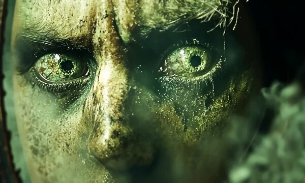 Eerie Reflection of a Haunted Soul in a Foggy Mirror Creating a Chilling Atmosphere with Distorted Features and Intense Gaze Evoking Fear and Mystery