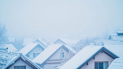 SnowCovered Houses Winter Landscape Snowy Roofs, Cold Day