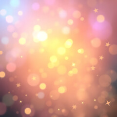 Obraz premium Glittering gradient background with hologram effect and magic lights. Holographic abstract fantasy backdrop with fairy sparkles, gold stars and festive blurs