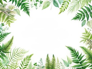 Summer Wedding Floral Frame with Fern Leaves for Elegant Invitations and Announcements