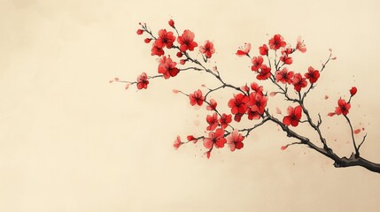 Naklejka premium A vibrant branch of cherry blossoms in bloom