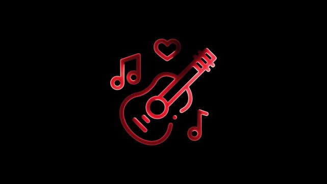 Neon music sheet. Line art. Musical symbols. Isolated on black background. Neon lines. Glowing music icons. Treble Clef. Music note. Musical notes. Music