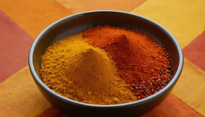 Mix of colorful spices, such as turmeric, paprika, and saffron