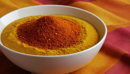 Mix of colorful spices, such as turmeric, paprika, and saffron