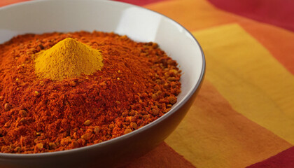 Mix of colorful spices, such as turmeric, paprika, and saffron