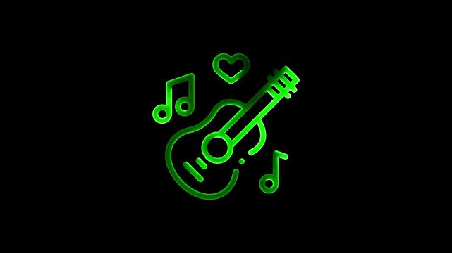 Neon music sheet. Line art. Musical symbols. Isolated on black background. Neon lines. Glowing music icons. Treble Clef. Music note. Musical notes. Music