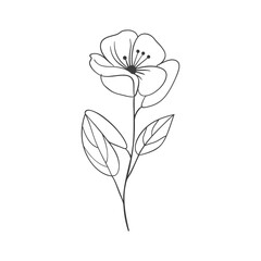 Single Flower with Two Leaves in Line Art Style