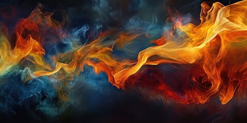 Fototapeta premium Stunning fire dances against a dark backdrop, creating an enchanting display of flames. This mesmerizing fire captivates with its vibrant hues and dynamic movement, showcasing the beauty of fire.