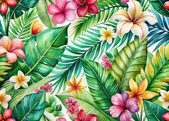 Tropical Palm Leaf Watercolor Background with Floral Pattern for Beautiful Designs